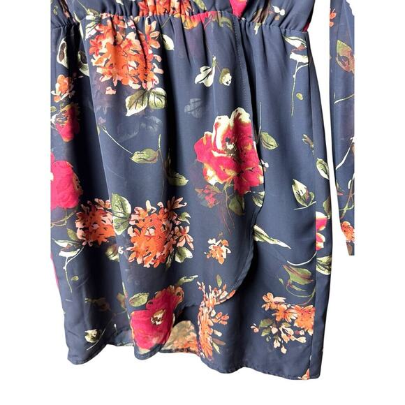 Lulus Floral Long Sleeve Mini Dress XS Surplice V-Neck Navy
 Fall Dress - Picture 4 of 13